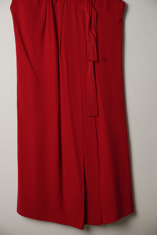 Prada Red Layered Pleat Sleeveless Shift Dress w Bow