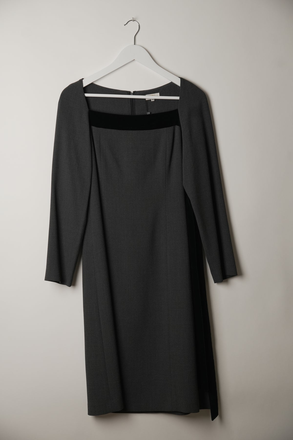Balenciaga Square Neck Long Sleeve Wool Business Dress