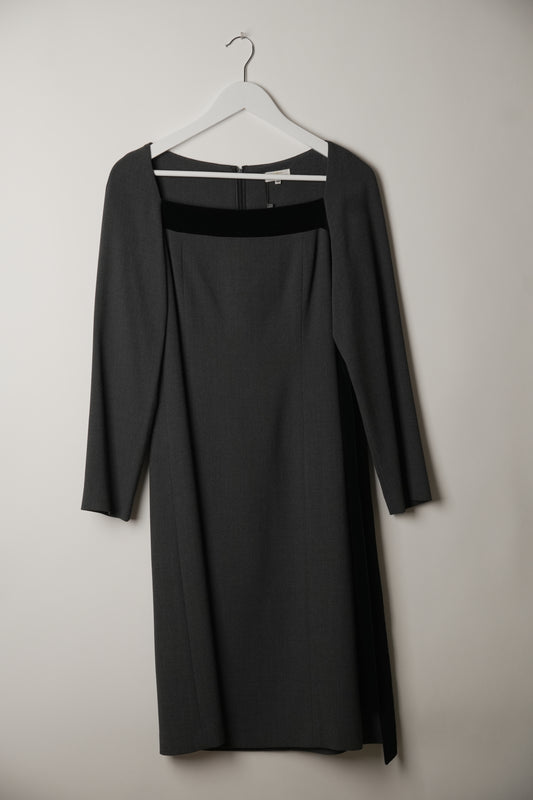 Balenciaga Square Neck Long Sleeve Wool Business Dress