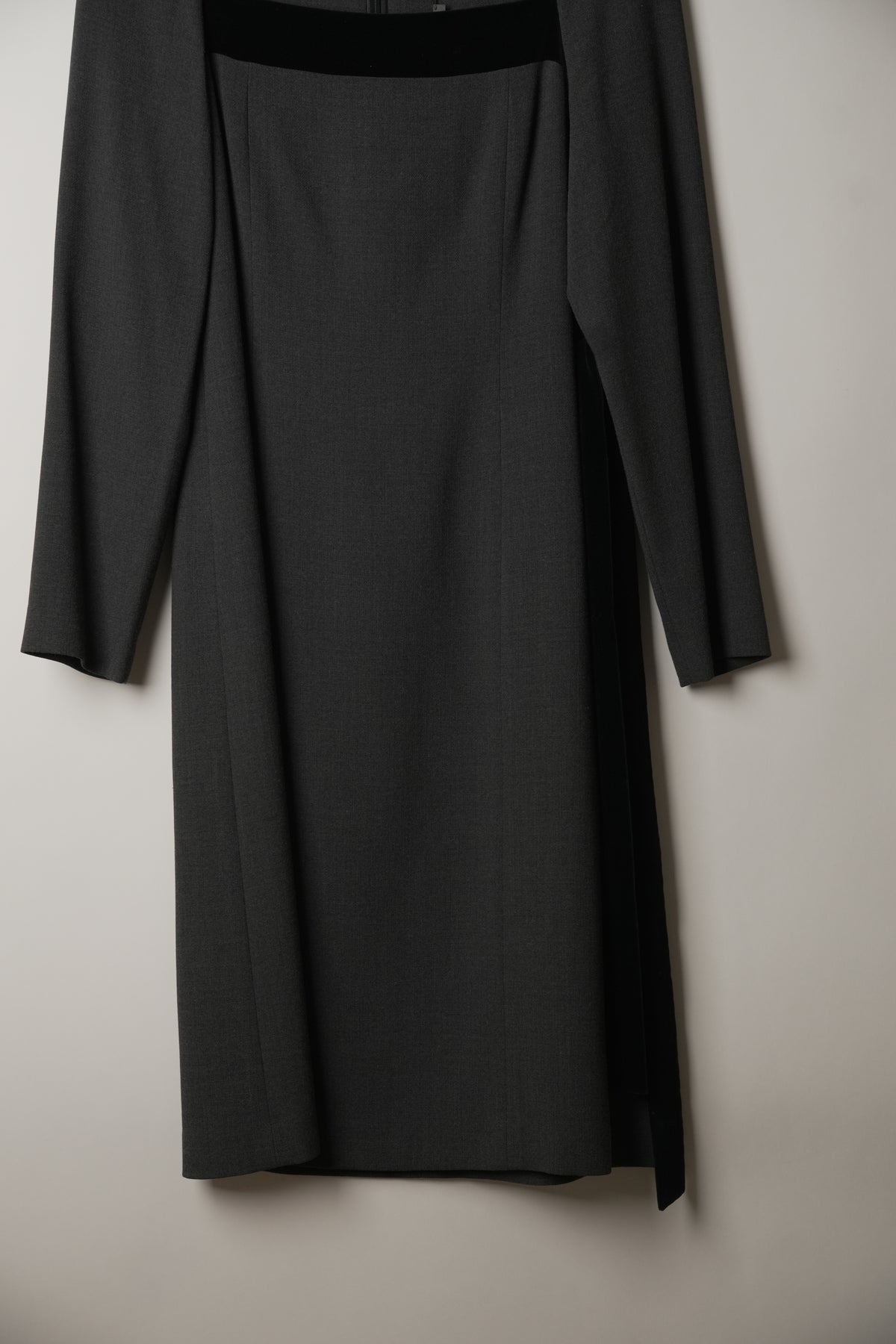 Balenciaga Square Neck Long Sleeve Wool Business Dress