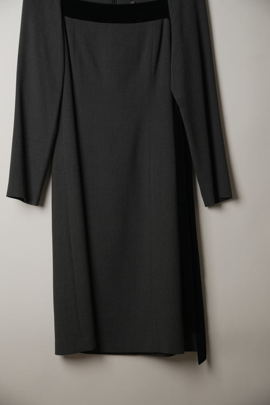 Balenciaga Square Neck Long Sleeve Wool Business Dress