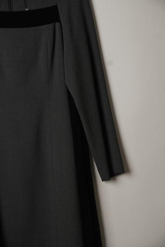 Balenciaga Square Neck Long Sleeve Wool Business Dress