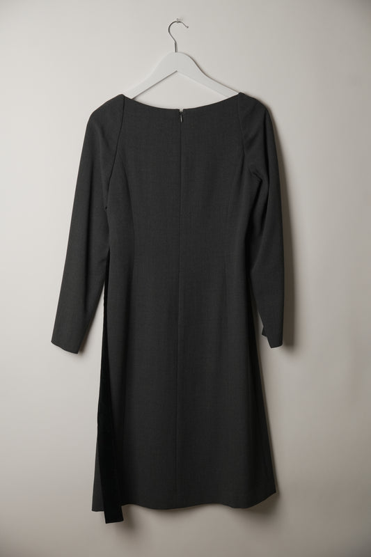 Balenciaga Square Neck Long Sleeve Wool Business Dress
