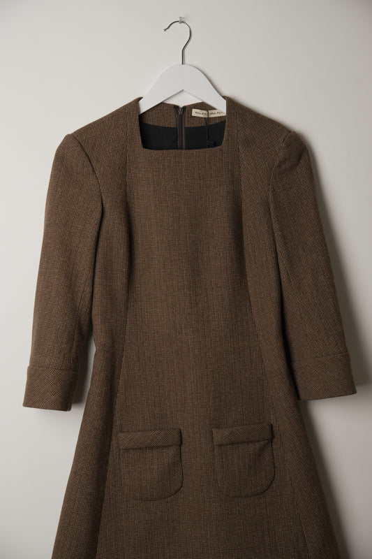 Balenciaga Tweed Wool Pocket 3/4 Sleeve A Line Dress