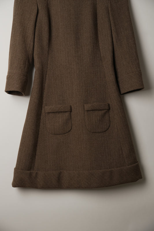 Balenciaga Tweed Wool Pocket 3/4 Sleeve A Line Dress