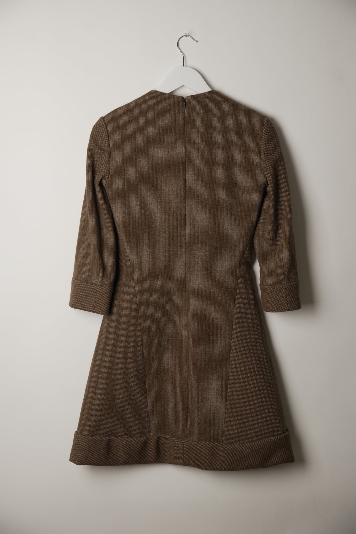 Balenciaga Tweed Wool Pocket 3/4 Sleeve A Line Dress