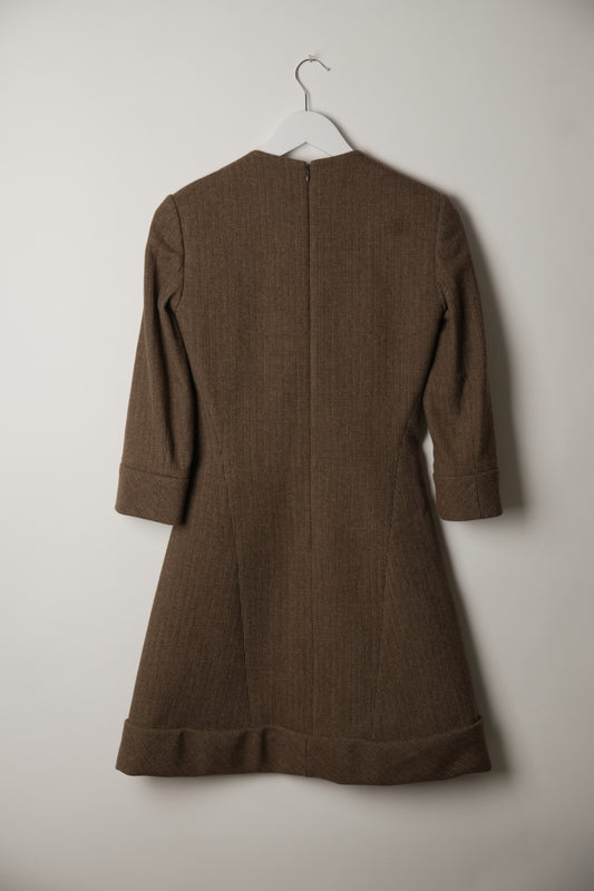 Balenciaga Tweed Wool Pocket 3/4 Sleeve A Line Dress