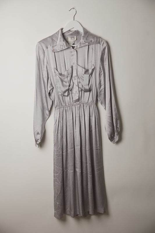 Valentino Ice Purple Shoulder Pad Button Down Shirt Dress
