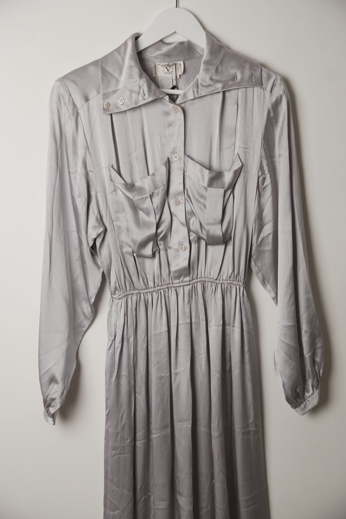 Valentino Ice Purple Shoulder Pad Button Down Shirt Dress