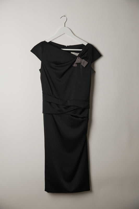 Valentino Knee Length Dress w Asymmetric Neck Bow