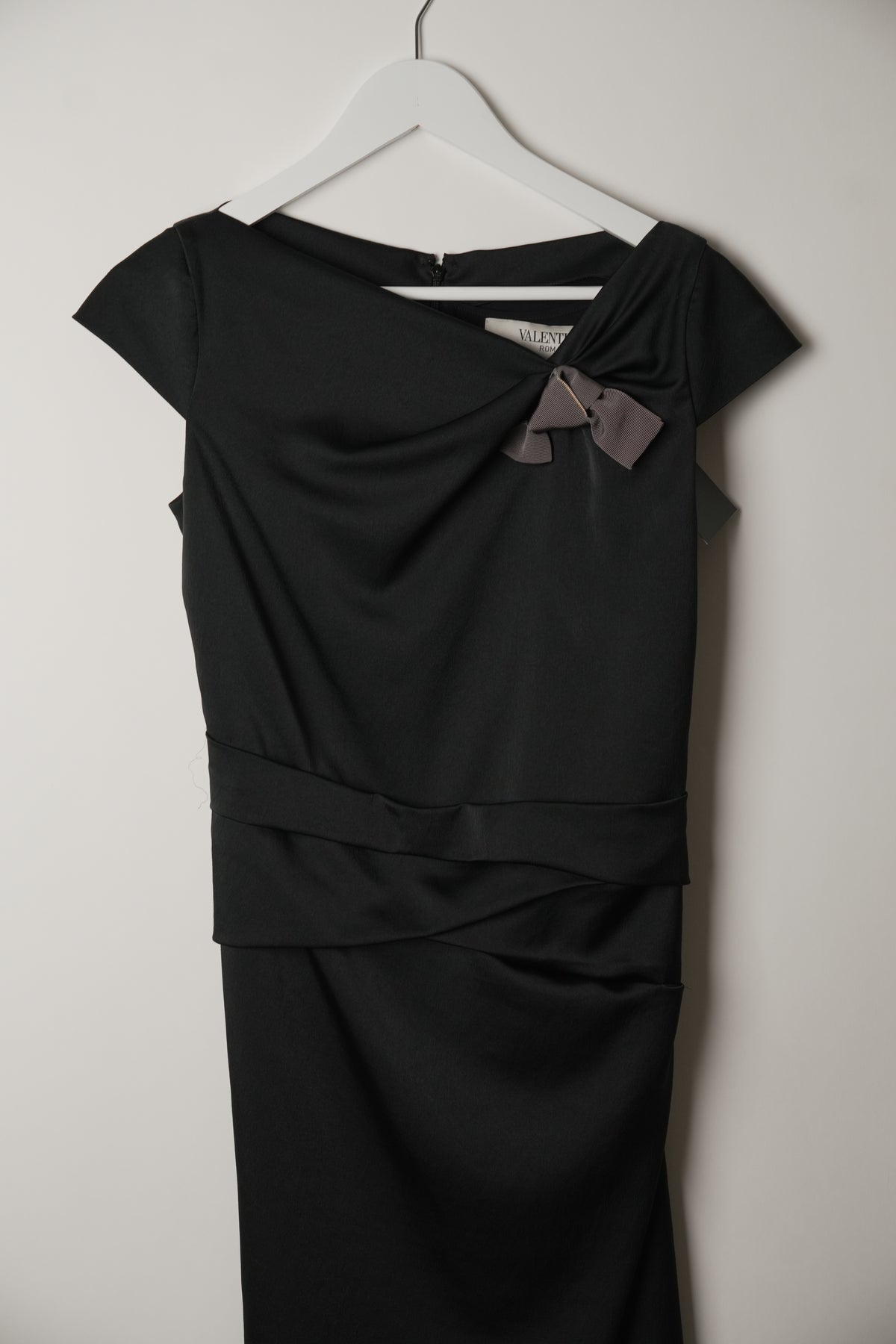 Valentino Knee Length Dress w Asymmetric Neck Bow