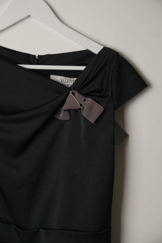 Valentino Knee Length Dress w Asymmetric Neck Bow