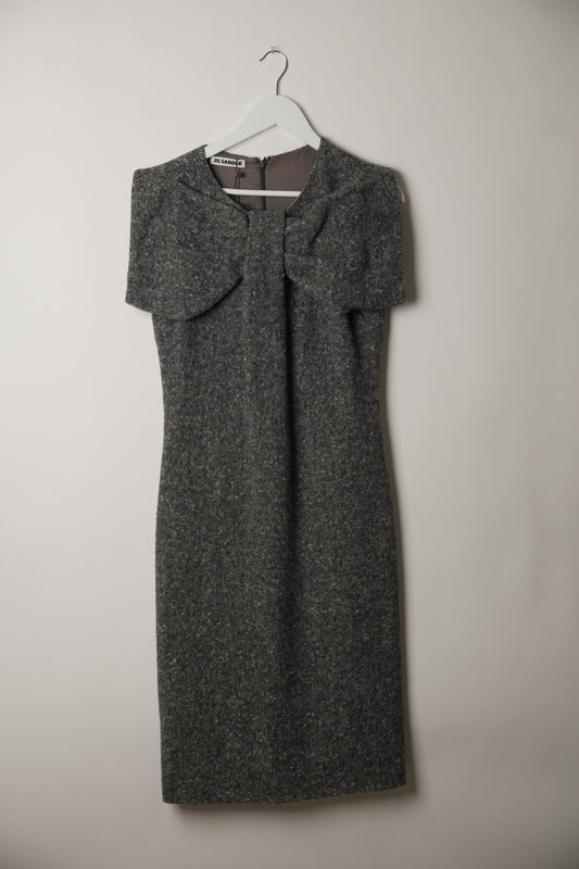Jil Sander Puff Bow Chest Sleeveless Knit Midi Dress
