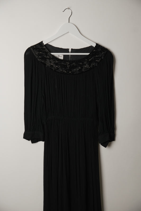Christian Dior Embellished Boat Neck Long Sleeve Dress