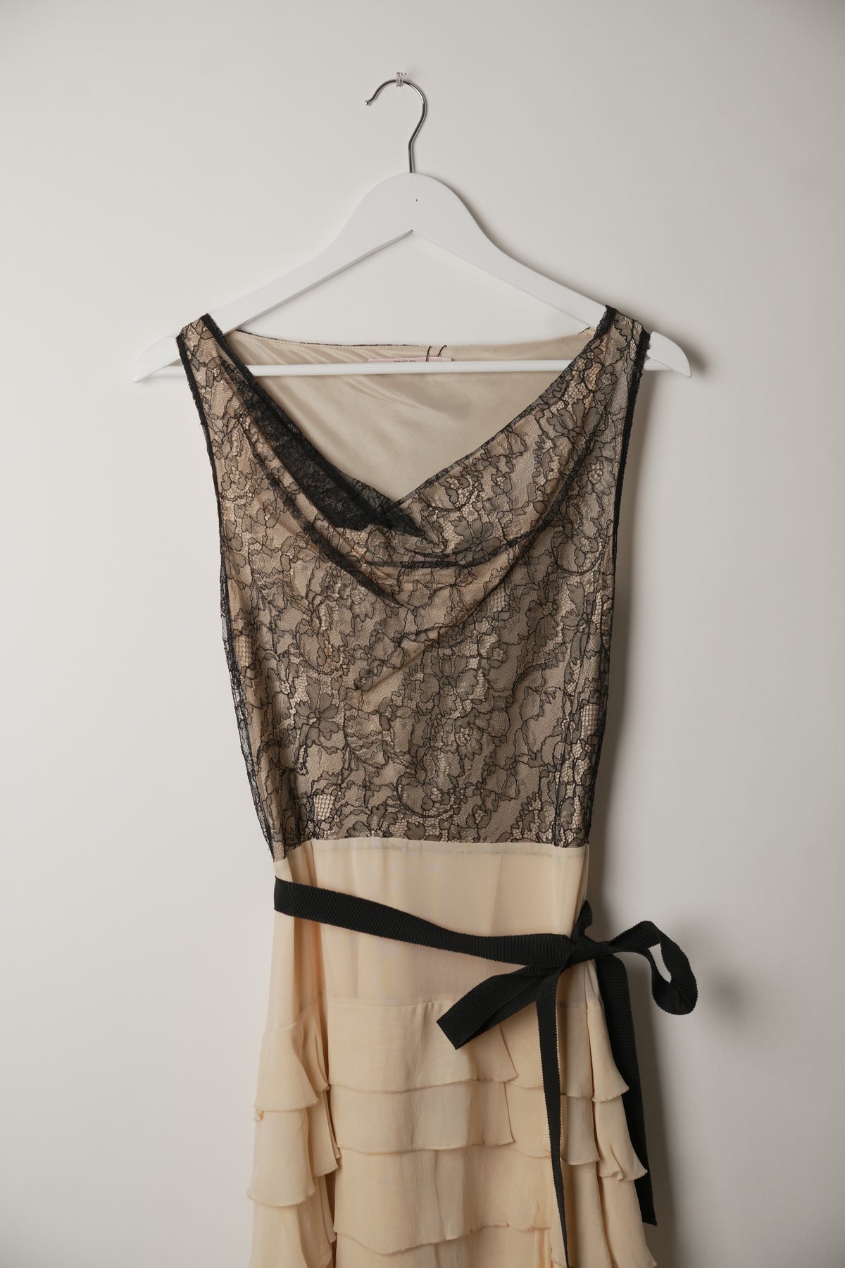 Red Valentino Lace Silk Drape Ruffle Skirt Dress