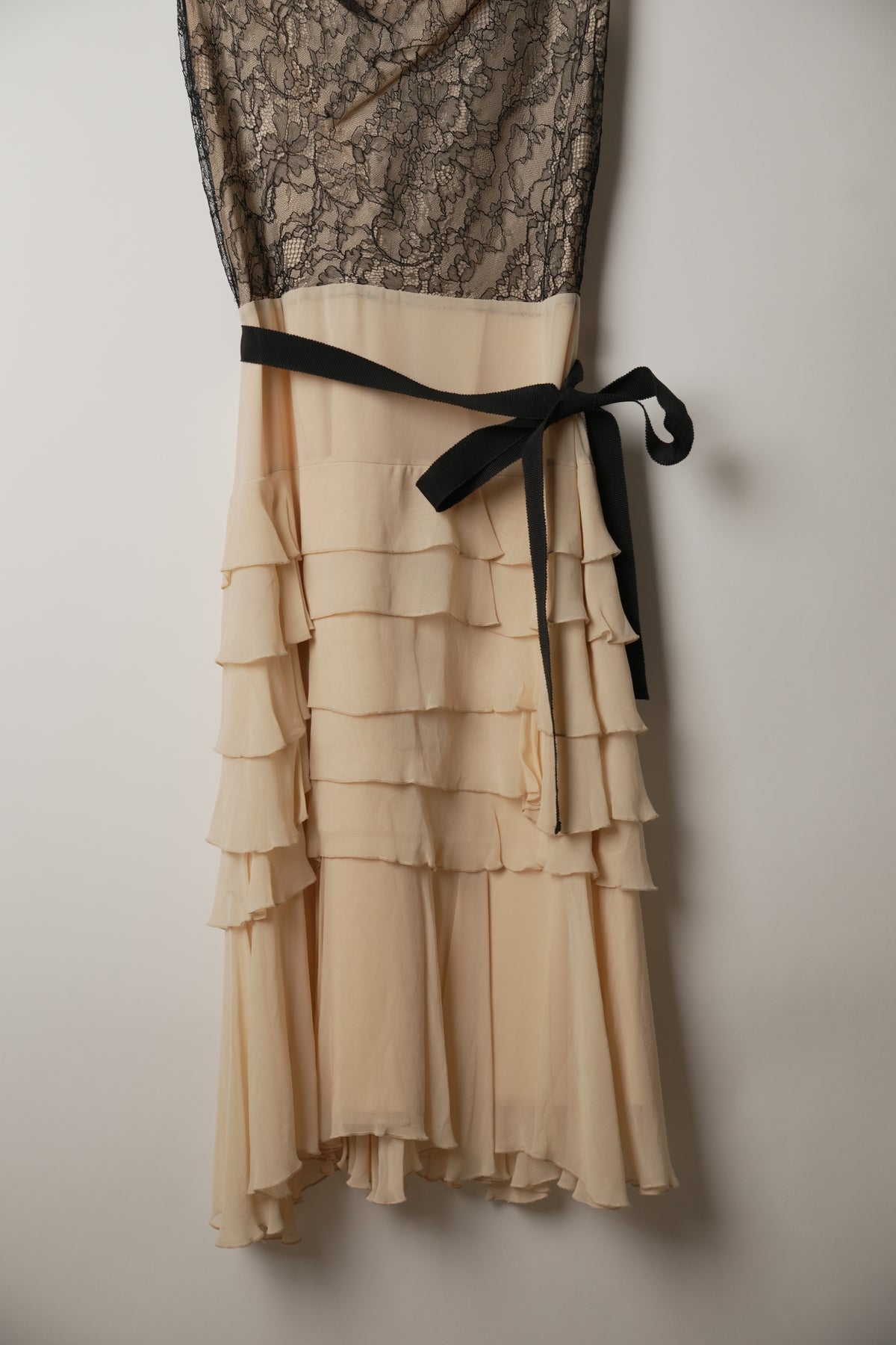 Red Valentino Lace Silk Drape Ruffle Skirt Dress