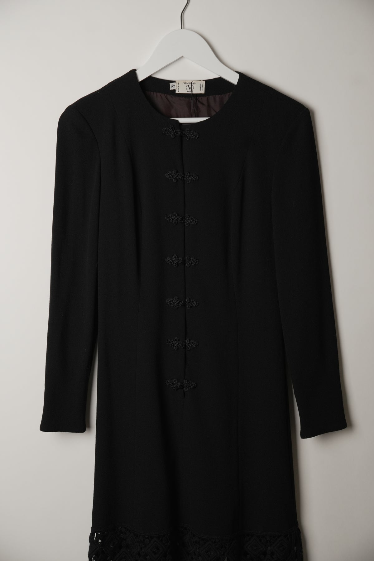 Valentino Frog Closure with Lace Hem Blazer Long Sleeve Dress 80s