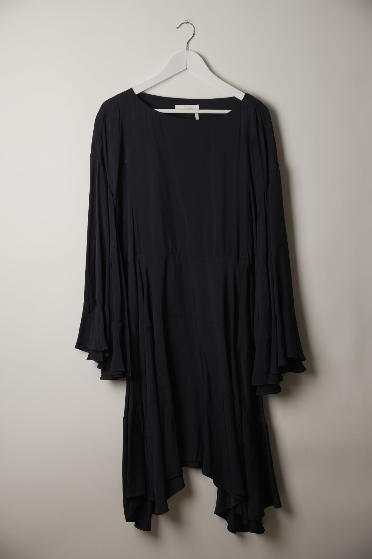 Chloe Long Flare Sleeve Satin Dress