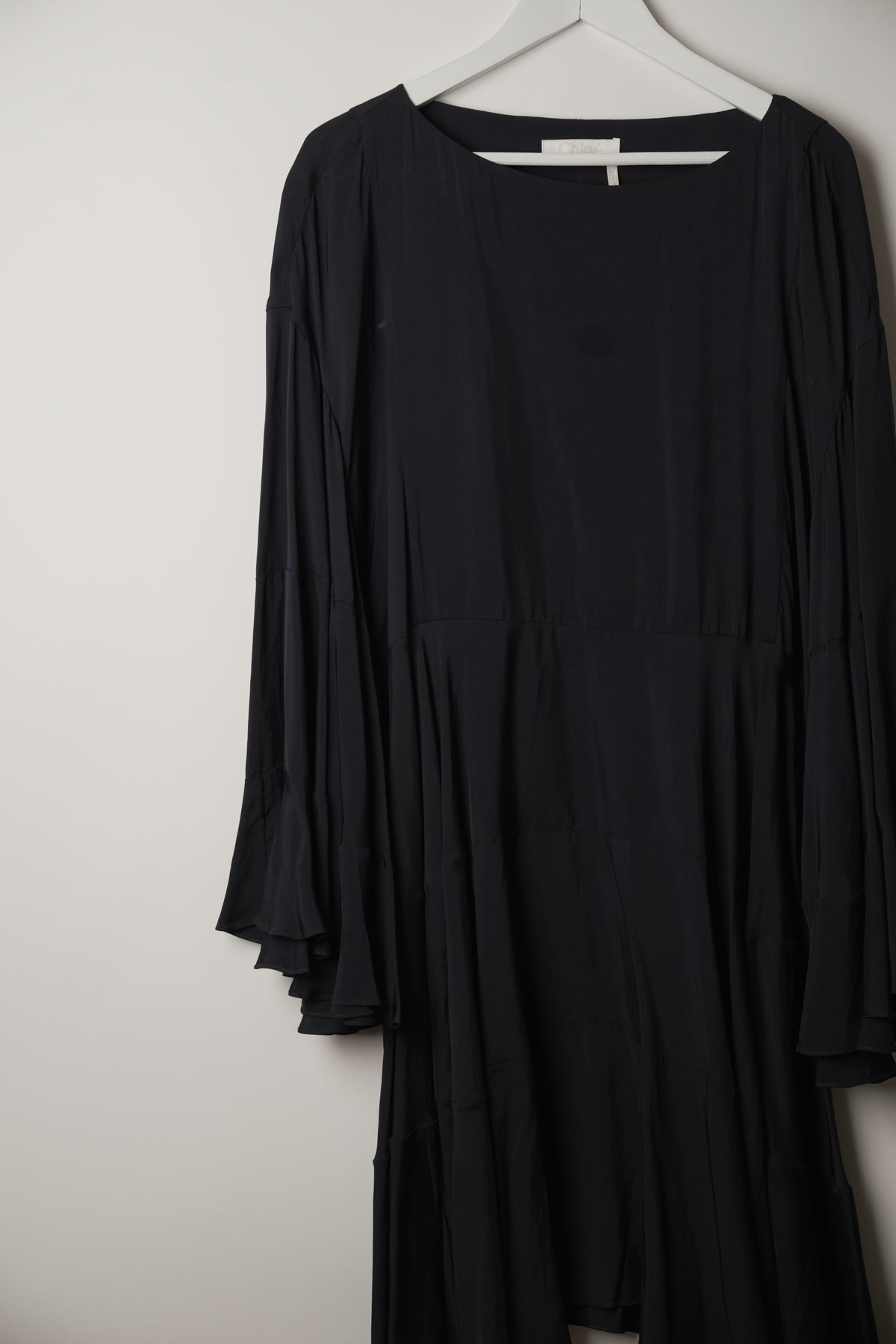 Chloe Long Flare Sleeve Satin Dress