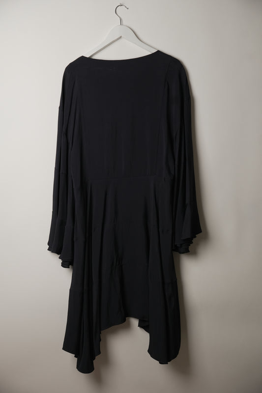 Chloe Long Flare Sleeve Satin Dress