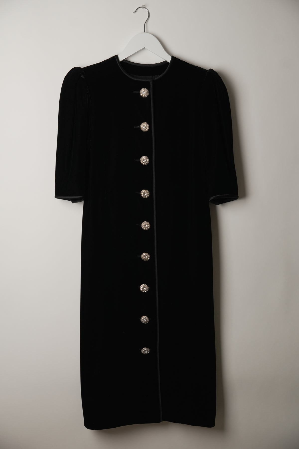 Saint Laurent 1/2 Sleeve Collarless Button Down A Line Midi Velvet Dress