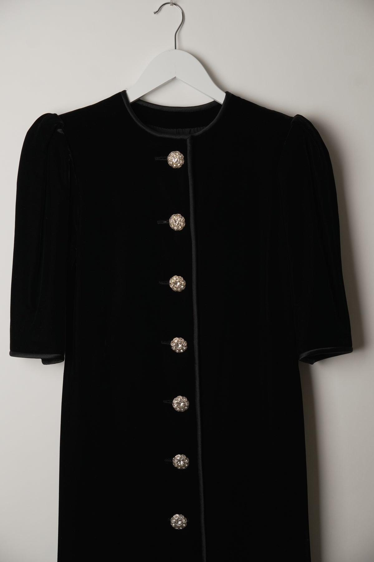 Saint Laurent 1/2 Sleeve Collarless Button Down A Line Midi Velvet Dress