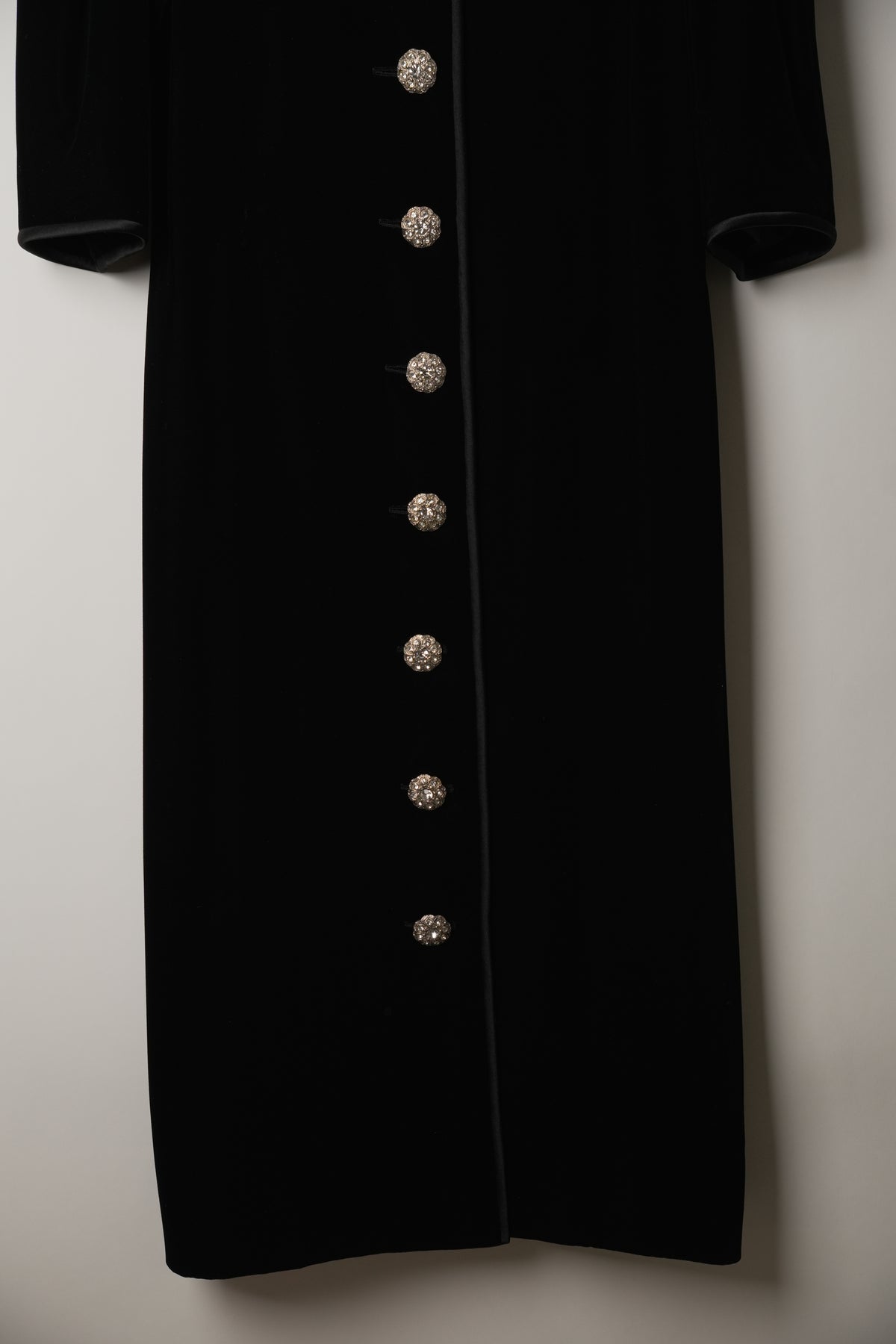 Saint Laurent 1/2 Sleeve Collarless Button Down A Line Midi Velvet Dress