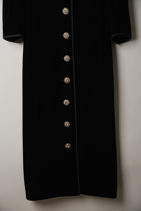 Saint Laurent 1/2 Sleeve Collarless Button Down A Line Midi Velvet Dress