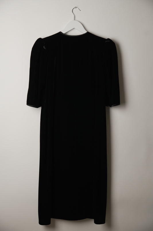 Saint Laurent 1/2 Sleeve Collarless Button Down A Line Midi Velvet Dress