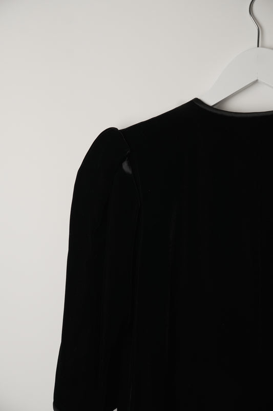 Saint Laurent 1/2 Sleeve Collarless Button Down A Line Midi Velvet Dress