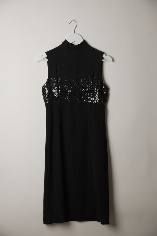 Iceberg Italian Sequin Mock Neck Sleeveless Midi Dress
