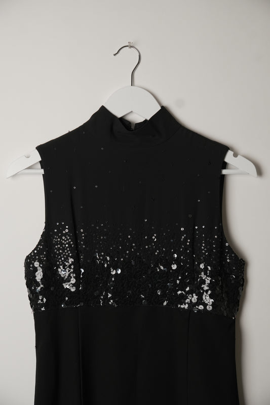 Iceberg Italian Sequin Mock Neck Sleeveless Midi Dress