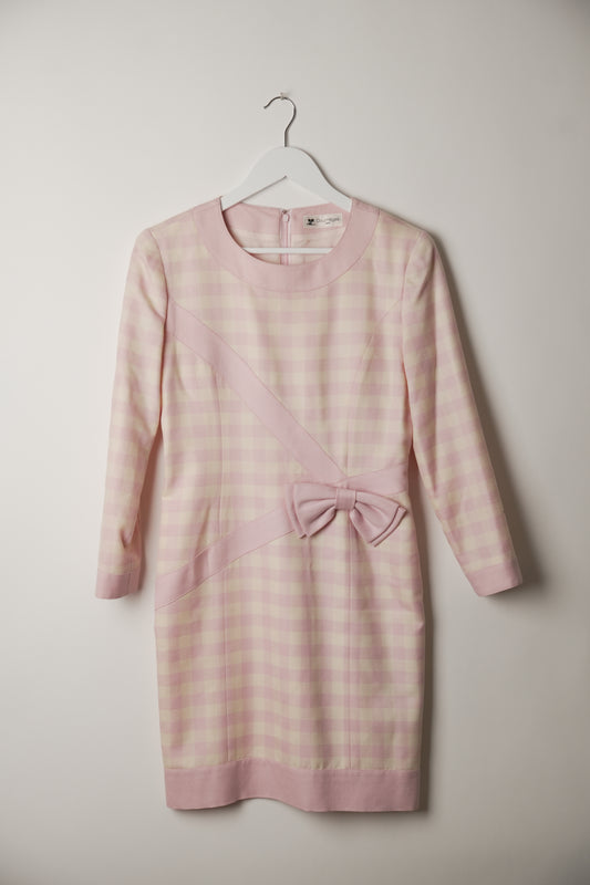 Courreges Checkered Long Sleeve Bow Midi Dress