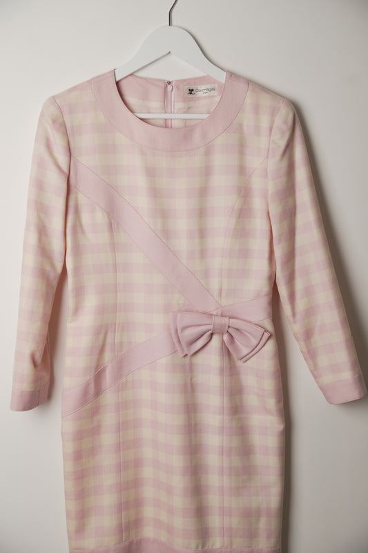 Courreges Checkered Long Sleeve Bow Midi Dress