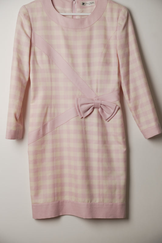 Courreges Checkered Long Sleeve Bow Midi Dress