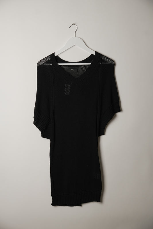 Y's Yohji Yamamoto Cotton V Neck Knit Short Sleeve Dress