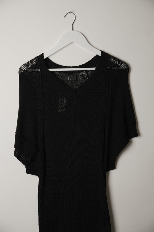 Y's Yohji Yamamoto Cotton V Neck Knit Short Sleeve Dress