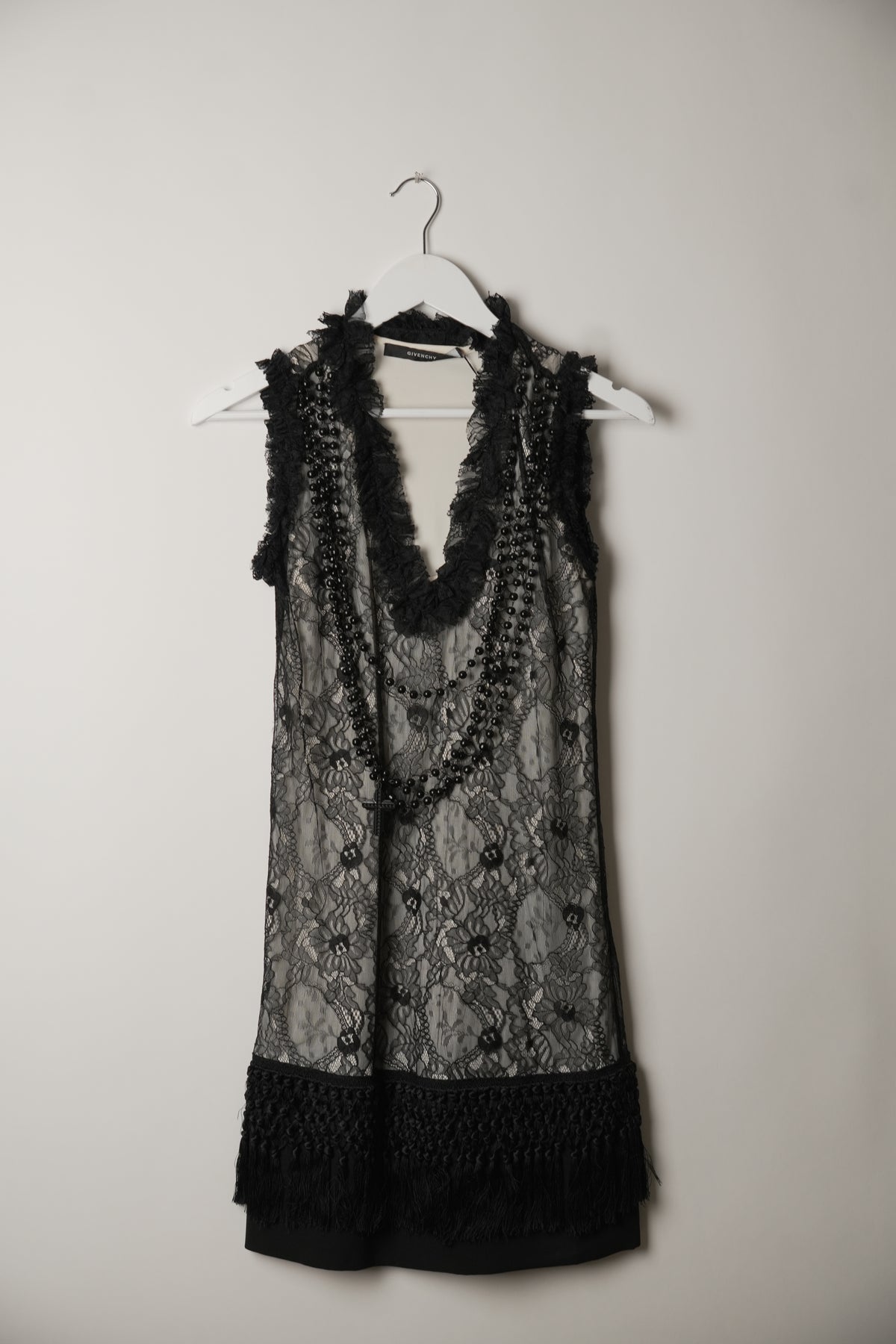 Givenchy Black V-Neck Camisole Dress with Beaded Chain Straps