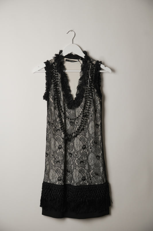 Givenchy Black V-Neck Camisole Dress with Beaded Chain Straps