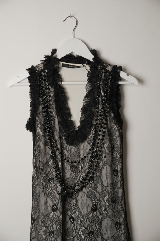 Givenchy Black V-Neck Camisole Dress with Beaded Chain Straps
