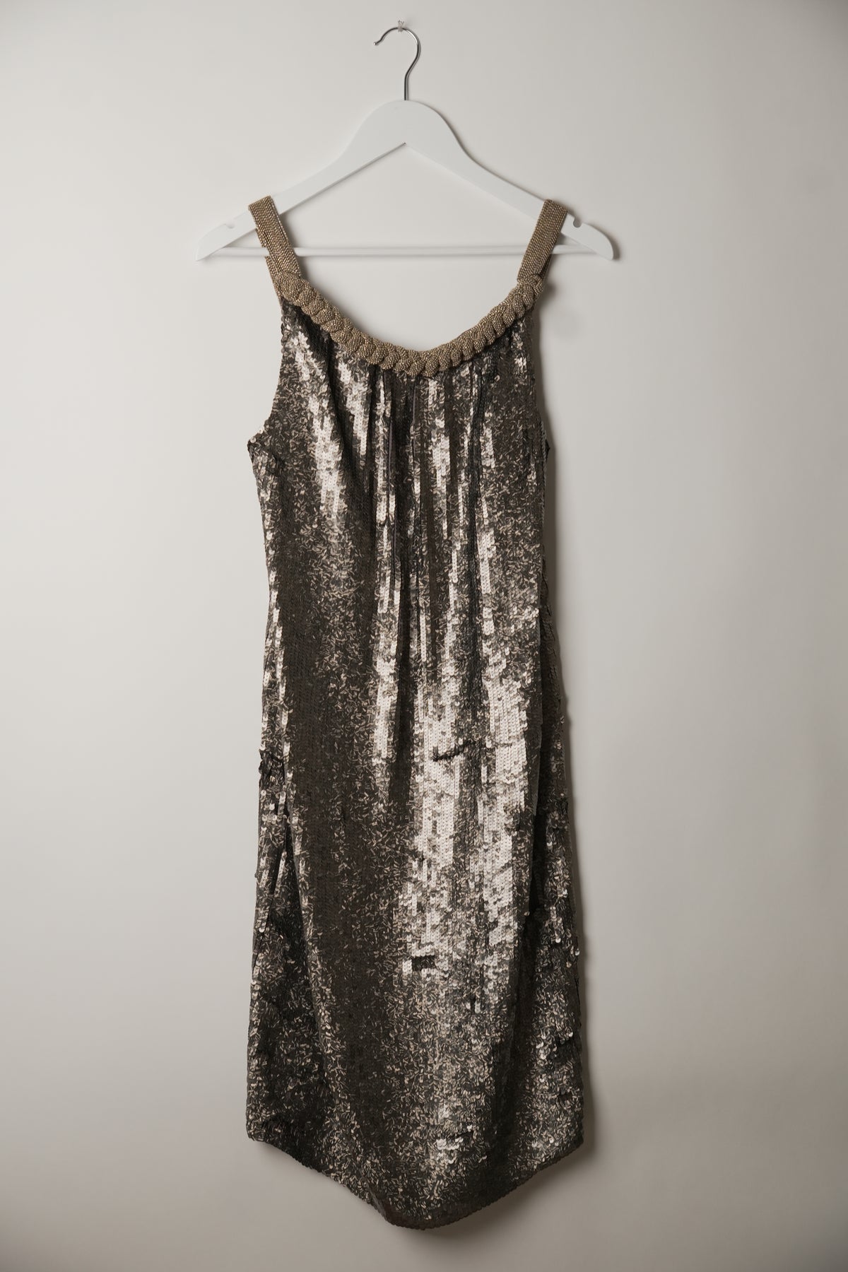 Dries Van Noten Sequin with Gold Beaded Halterneck Dress