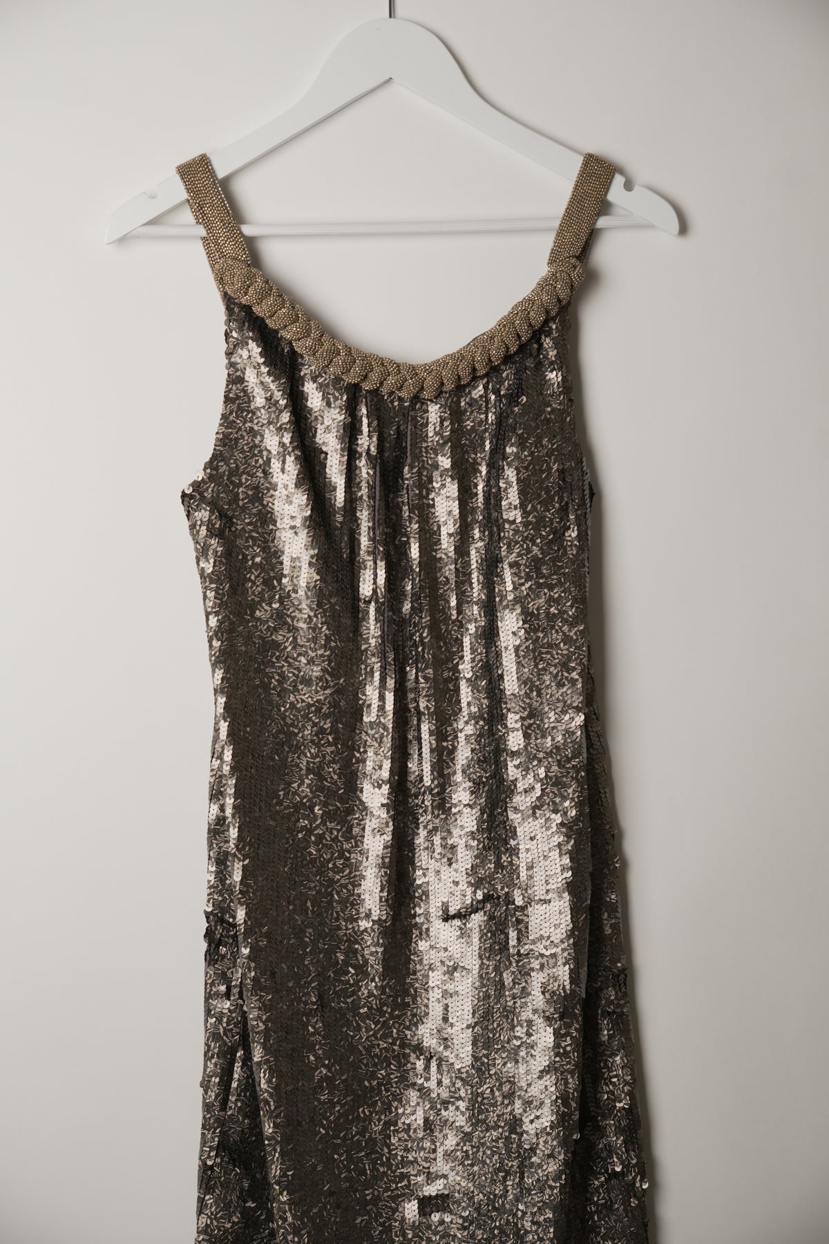 Dries Van Noten Sequin with Gold Beaded Halterneck Dress