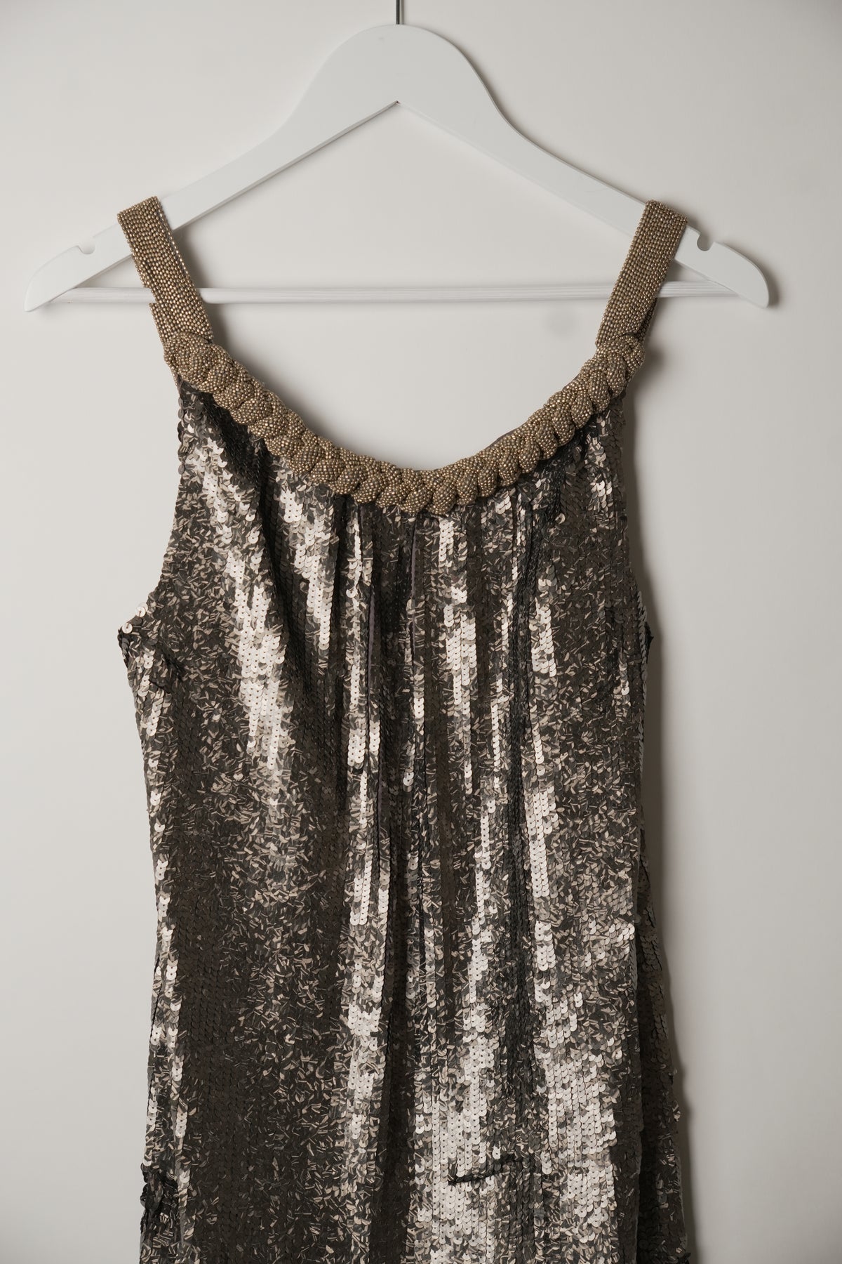 Dries Van Noten Sequin with Gold Beaded Halterneck Dress