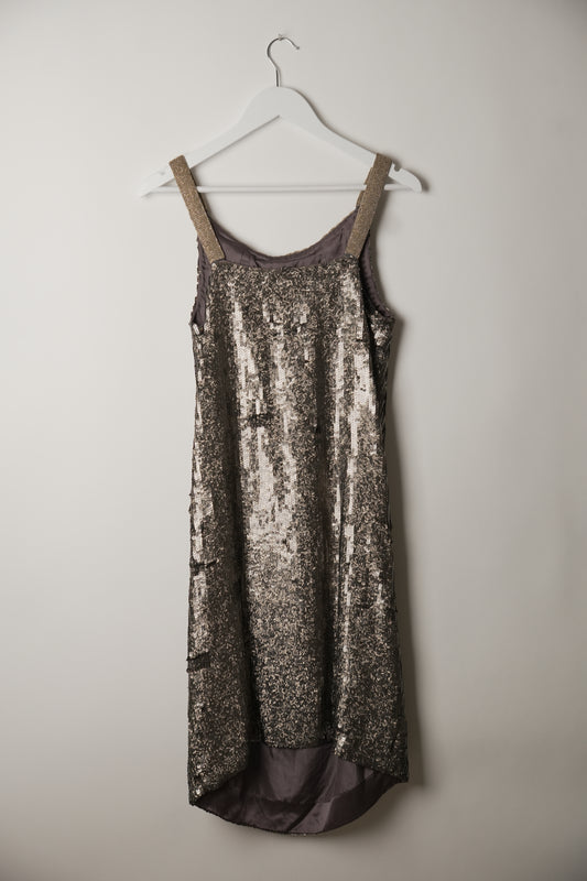 Dries Van Noten Sequin with Gold Beaded Halterneck Dress