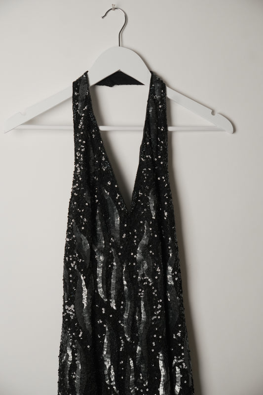 Jean Louis Scherrer Flame Beaded Halterneck Fringe Evening Dress