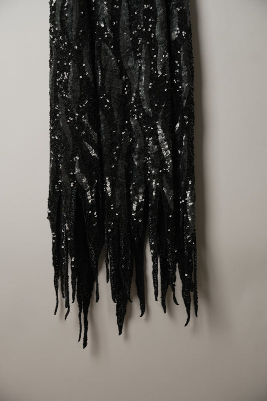 Jean Louis Scherrer Flame Beaded Halterneck Fringe Evening Dress
