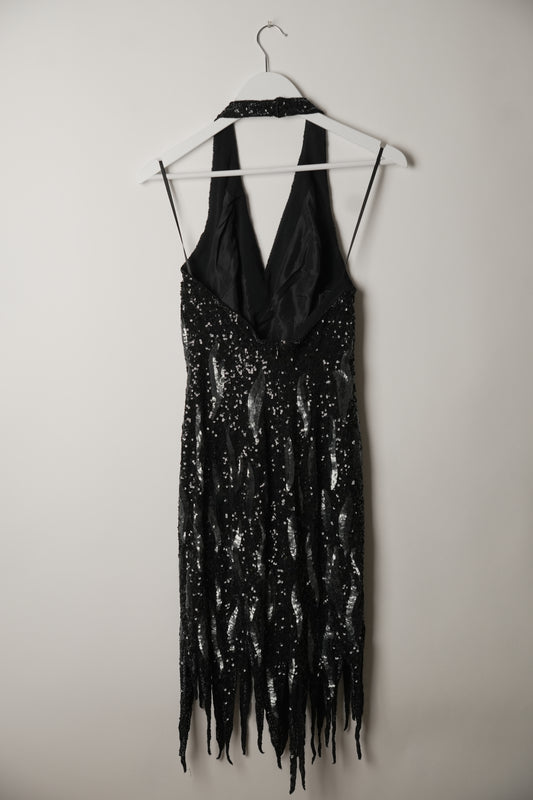 Jean Louis Scherrer Flame Beaded Halterneck Fringe Evening Dress
