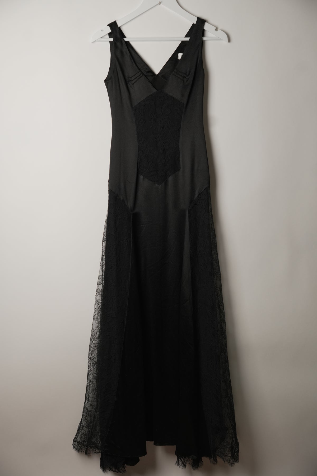 Givenchy Silk Sless V Neck Lace Insert Dress Gown Sz 38