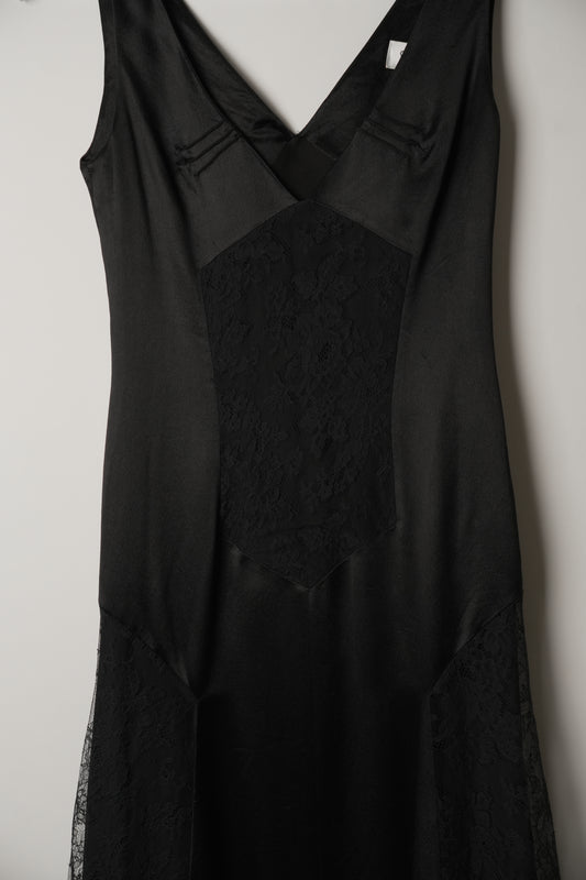 Givenchy Silk Sless V Neck Lace Insert Dress Gown Sz 38