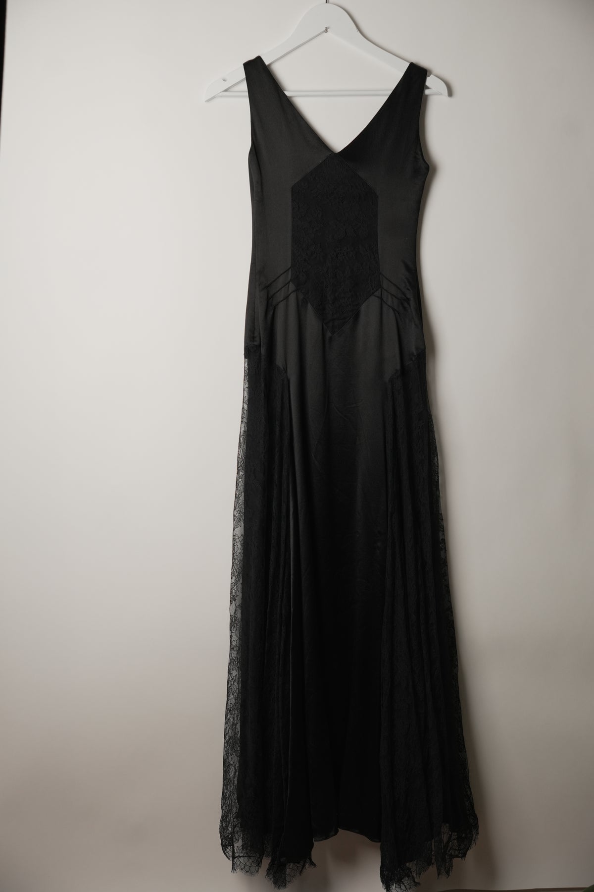 Givenchy Silk Sless V Neck Lace Insert Dress Gown Sz 38